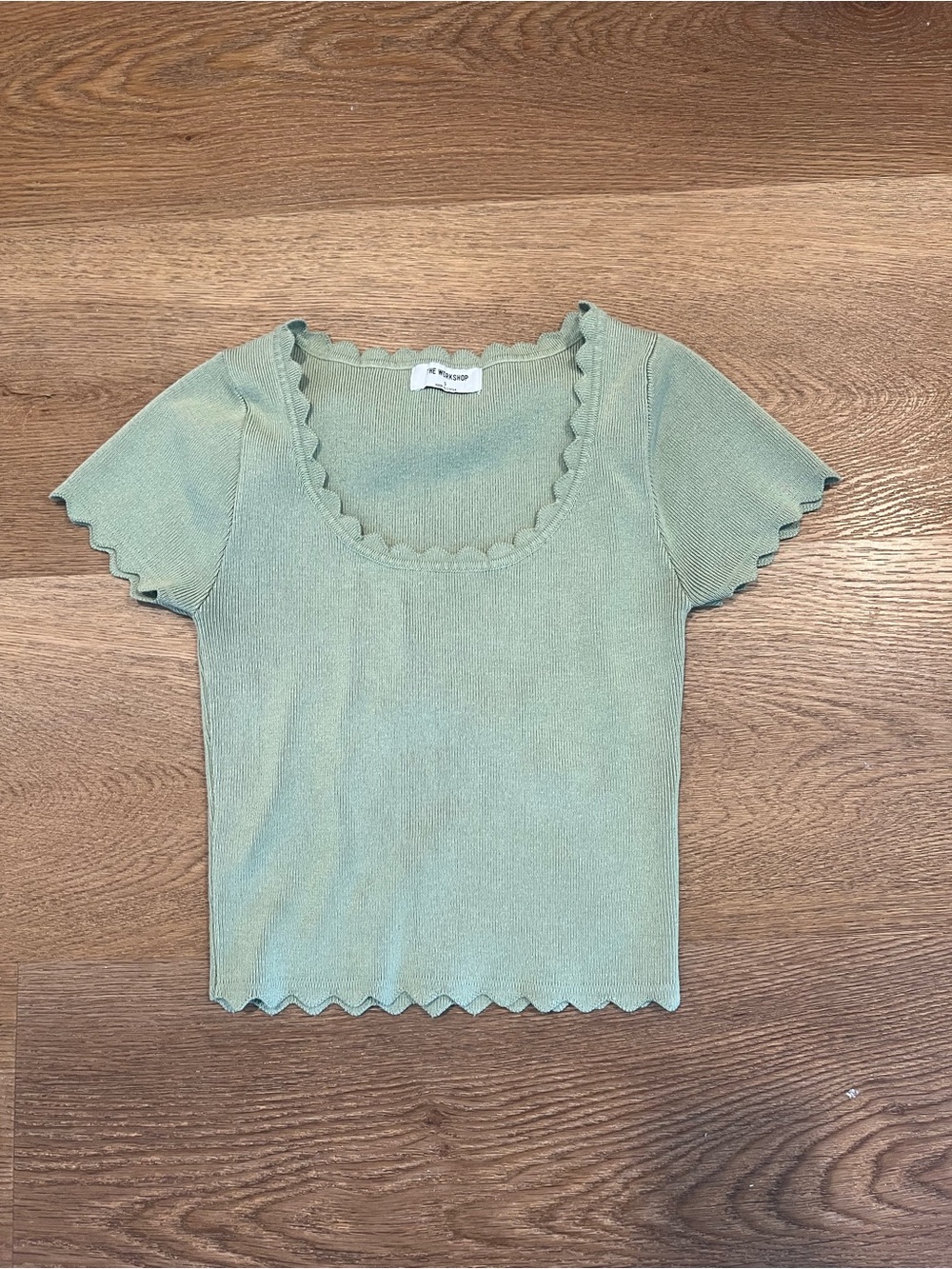 The Workshop Sage Green Scalloped Knit Crop Top